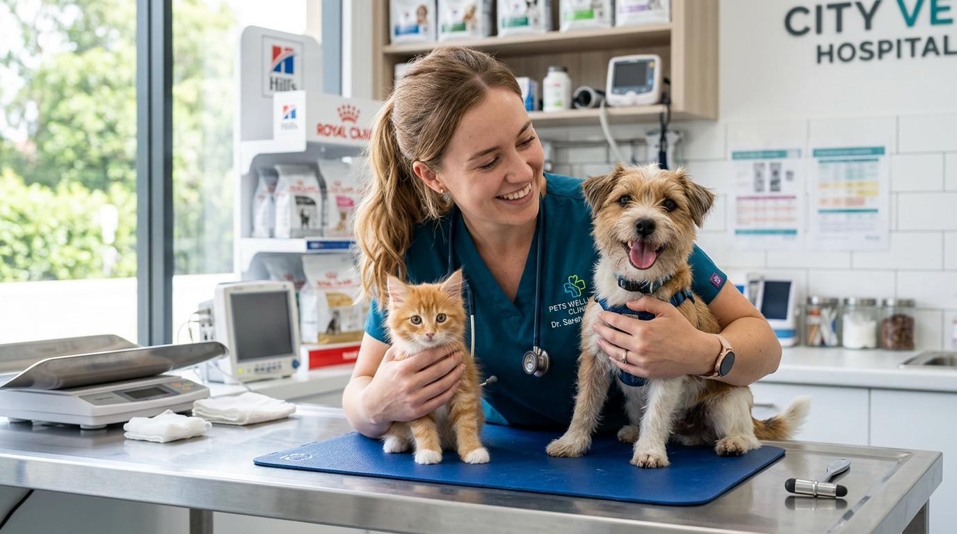 Equipe de Veterinários Cuidando de Cães e Gatos